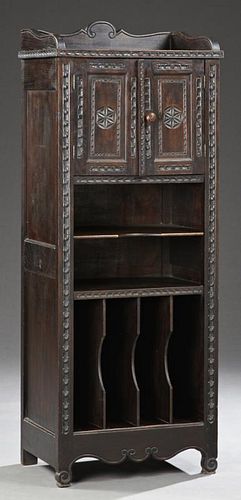 French Renaissance Style Carved Oak Music Cabinet,