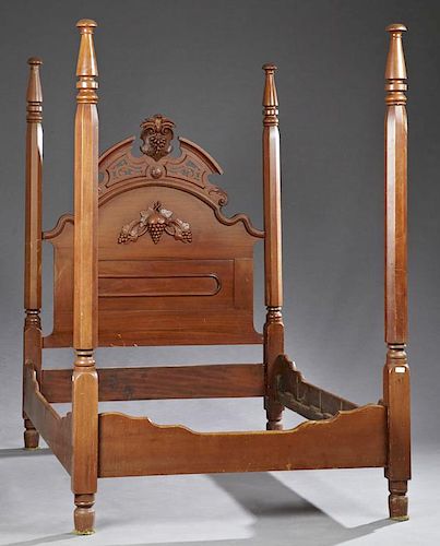 American Late Victorian Carved Walnut Poster Bed,