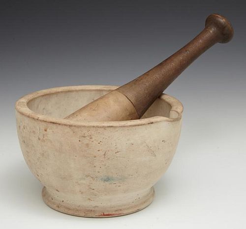 Large Stoneware Mortar and Pestle, 19th c., the pe