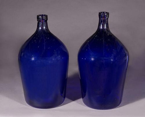 Two Cobalt Blue Mold Blown Glass Wine Carboys, 19t
