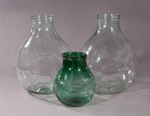 Three Wide Mouth Mold Blown Glass Carboys, 19th c.