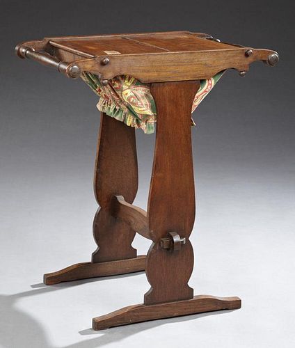 French Carved Oak Work Table, c. 1910, with a doub
