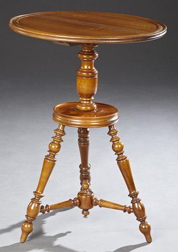 French Carved Cherry Circular Lamp Table, 20th c.,