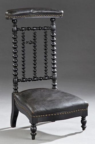 French Ebonized Prie Dieu, c. 1880, the upholstere