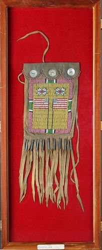 Unusual Indian Beaded Hide Bag, 19th c., possibly