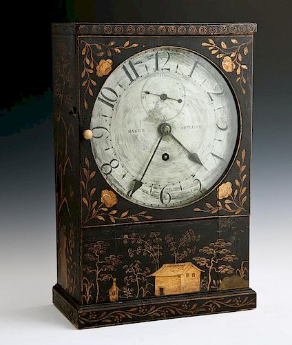 Unusual English Regency Japanned Shelf Clock, firs