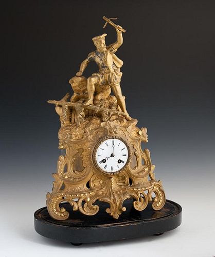 French Gilt Spelter Figural Mantel Clock, 19th c.,