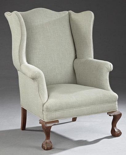 Chippendale Style Carved Mahogany Wing Chair, 20th