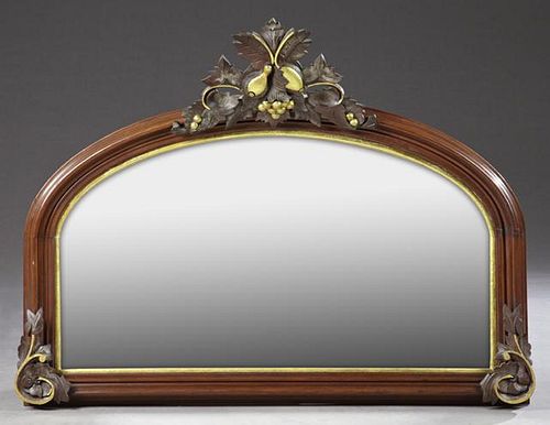 American Carved Walnut Overmantel Mirror, c. 1880,