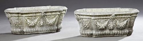Pair of Louis XVI Style Cast Stone Oval Planters,