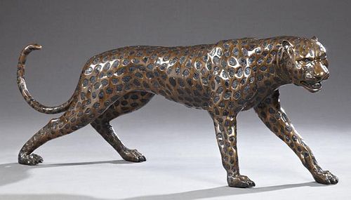 Large Patinated Bronze Figure of a Cheetah, 20th c