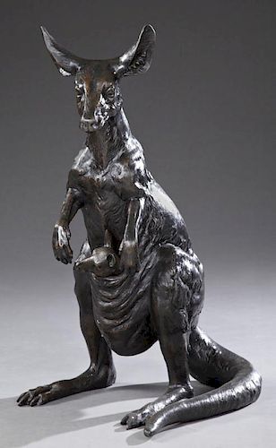 Large Patinated Bronze Kangaroo Figure, 20th c., w