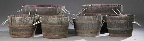Group of Five French Chestnut Planters, late 19th
