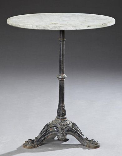 French Cast Iron Marble Top Bistro Table, 19th c.,