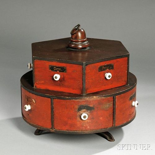 Red-painted Two-tier Rotating Spice Box