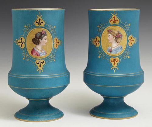 Pair of Continental Footed Baluster Vases, c. 1880