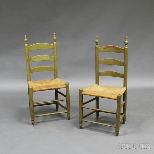 Pair of Green-painted Slat-back Side Chairs