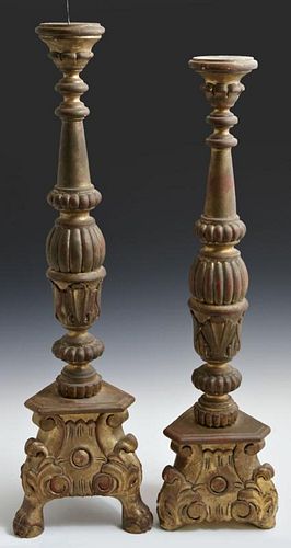 Pair of Italian Style Carved Giltwood Pricket Cand