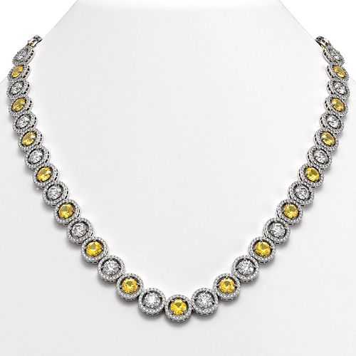 31.64 ctw Canary & Diamond Micro Pave Necklace 18K White Gold