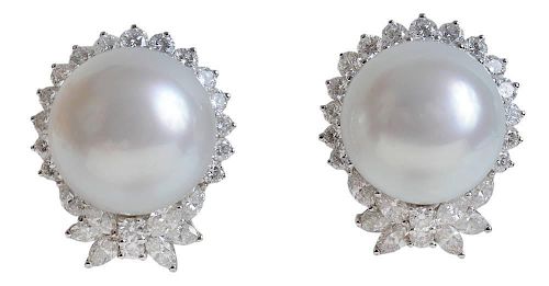 Mabé Pearl and Diamond Earrings