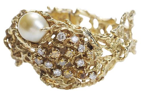 18 Kt. Gold Diamond and Pearl Watch