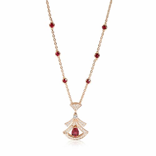 Bvlgari Divas Dream Ruby Diamond Necklace in 18k Rose Gold 0.86 CTW