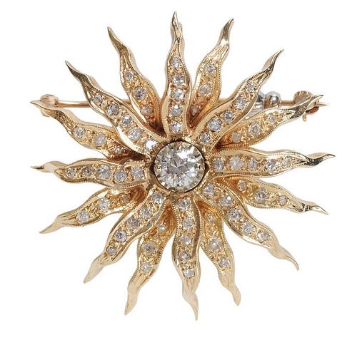 Antique Gold Diamond Sunburst Brooch