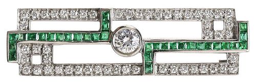 Art Deco Emerald, Diamond Brooch
