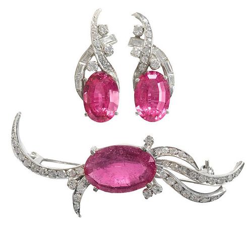 Diamond and Rubellite Brooch, Earrings