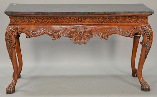 Contemporary hall table with faux marble top. ht. 36", wd. 61", dp. 20 1/2"