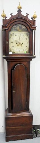 English tall case clock with brass works, dial marked Greenwood Canterbury, early 19th century. ht. 85in.