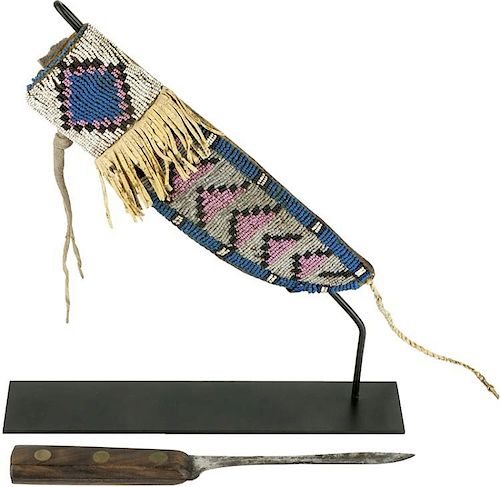 Northern Plains Indian Knife, Fort Teck, Montana Terriorty Sioux/Blackfoot Knife Sheath (ca. 1870’s)