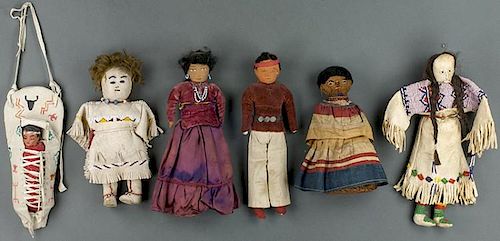 Lot of 6: Navajo, Seminole, Plains & Plains Tourist Cradle Dolls
