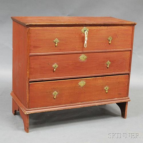 Red-painted Poplar Chest Over Drawer