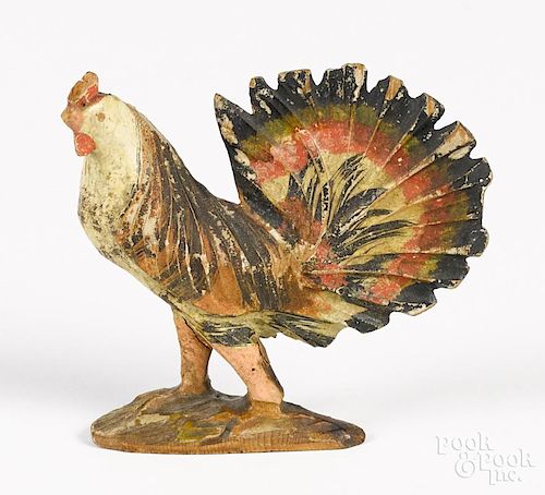 Carved and painted pine rooster, 19th c., 3 1/4'' h.