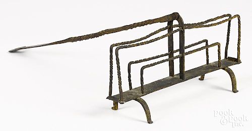 Wrought iron toaster, 19th c., 12 1/2'' x 18''.