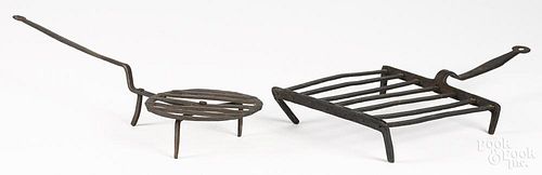 Two wrought iron roasters, 19th c., 18 1/4'' l. and 19 1/4'' l.