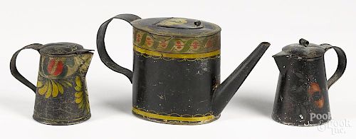 Toleware teapot, 19th c., together with two syrups, tallest - 5''.