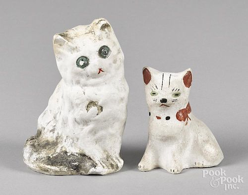 Two Pennsylvania chalkware cats, early 20th c., 5'' h. and 3 1/2'' h.