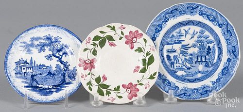 Three Staffordshire toddy plates, 19th c., 4 5/8'' dia. and two - 3 7/8'' dia.