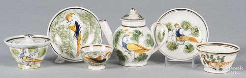 Miniature pearlware, 19th c., with peafowl decoration, teapot - 3 3/4'' h.