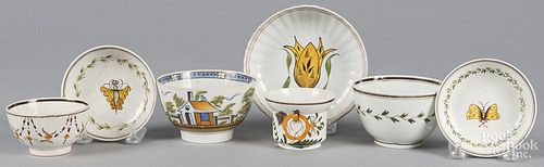 Seven pieces of pearlware teawares, 19th c.