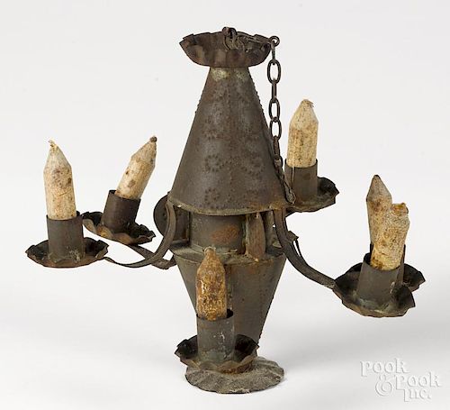 Tin wrigglework chandelier, early 20th c., 9'' h.