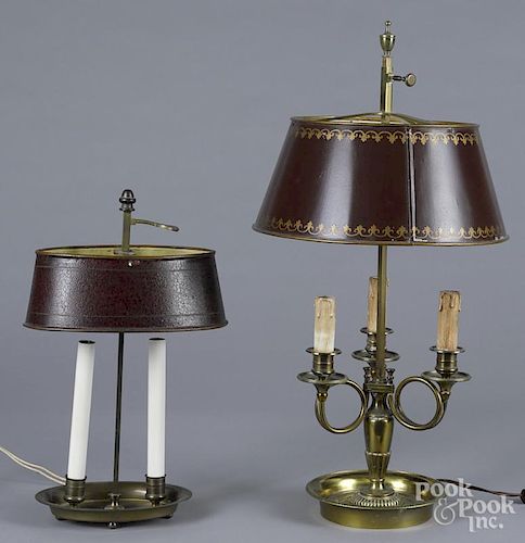 Two French bouillotte lamps, early 20th c., 16'' h. and 24'' h.
