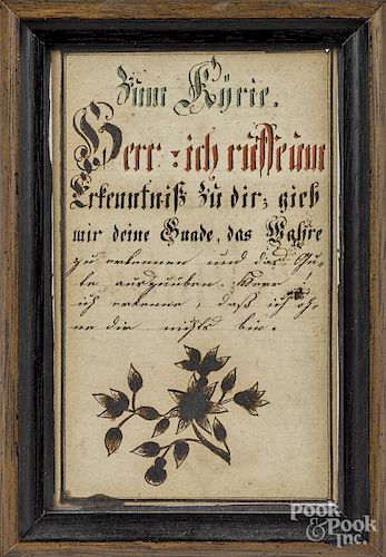 Pennsylvania ink and watercolor fraktur bookplate, early 19th c., 5'' x 3''.