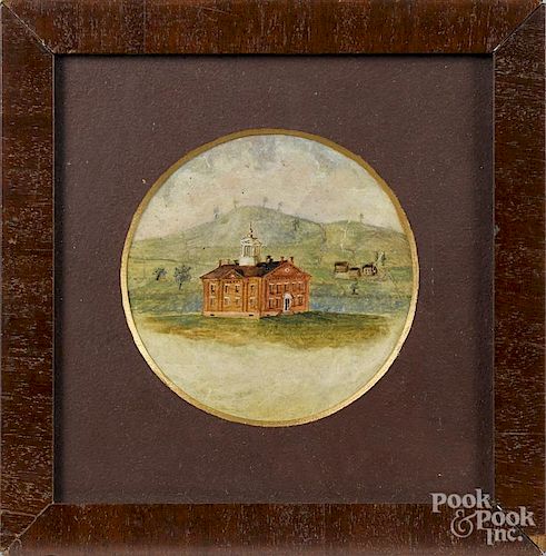 Pennsylvania gouache drawing of a state house, signed Indiana PA 1861