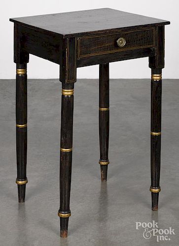 New England painted pine one-drawer stand, ca. 1830, retaining a later decorated surface, 27 1/2'' h.