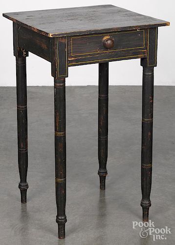 New England painted pine one-drawer stand, ca. 1830, retaining its original grain decoration