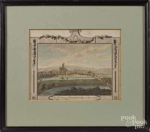 Two early color engraved views of Gloucester and Newbury, 7'' x 8 3/4'' and 4 1/4'' x 6 1/2''.