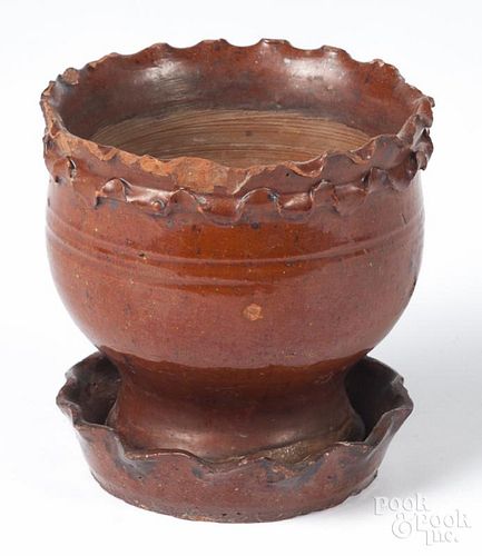 Pennsylvania redware flowerpot and undertray, 19th c., 5 1/4'' h.